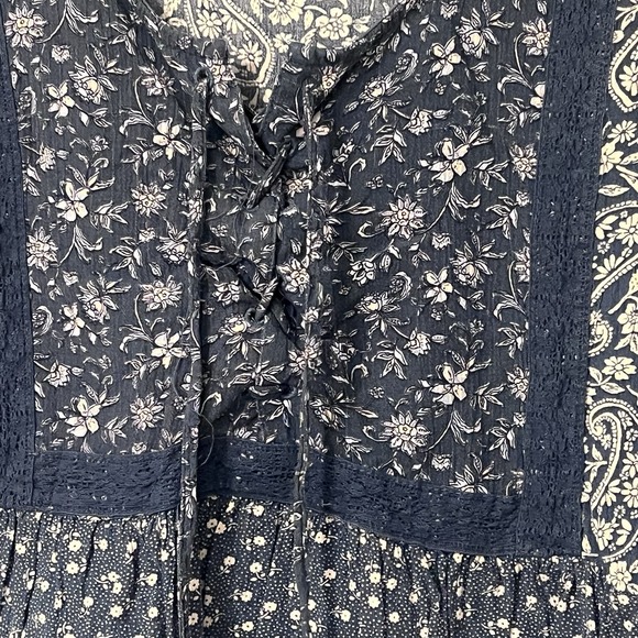 American Eagle Medium Blue Floral Women's Cottagecore Boho Babydoll Crop Peasant - Picture 3 of 8